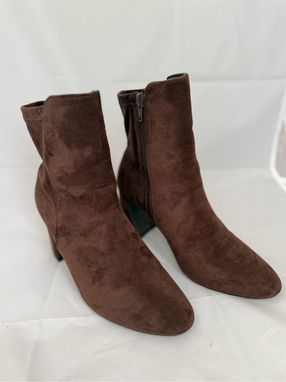 MIA Dark Brown Suede Ankle Booties Block Heel Size 8